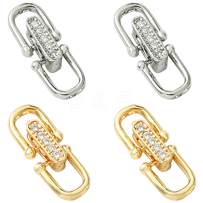 4Pcs 2 Colors Brass Micro Pave Clear Cubic Zirconia Fold Over Clasps ZIRC-CJ0003-38-1