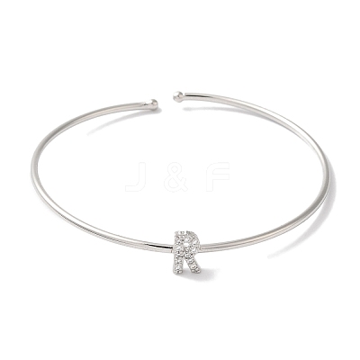 Rack Plating Brass Micro Pave Clear Cubic Zirconia Letter Open Cuff Bangles BJEW-A018-01P-R-1