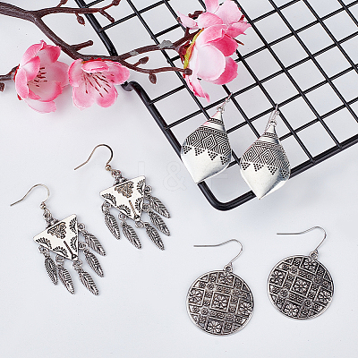 3 Pairs 3 Style Bohemia Teardrop & Flat Round & Triangle Alloy Geometry Dangle Earrings for Women EJEW-AN0002-25-1