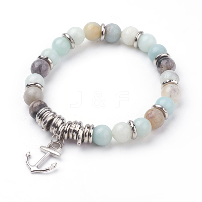 Natural Amazonite Charm Bracelets BJEW-JB03403-02-1
