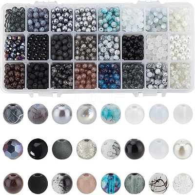 Glass Round Beads GLAA-PH0007-60-1