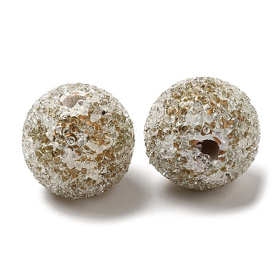Spray Painted Wood European Beads with Rhinestone RESI-C038-03D-1
