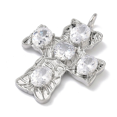 Brass Micro Pave Clear Cubic Zirconia Pendants KK-P349-02P-1