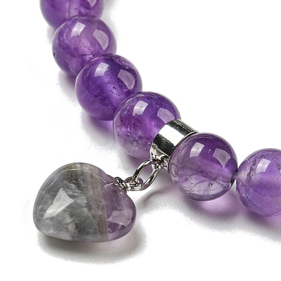 8.5mm Round Natural Amethyst Beaded Stretch Bracelets BJEW-C074-01M-1