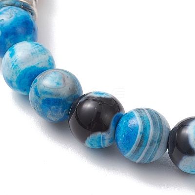 Round Natural Lava Rock & Dyed Fire Crackle Agate & Sea Shell & Synthetic Turquoise Beads Stretch Bracelets for Women BJEW-JB12743-1