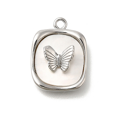 Brass Pave Natural White Shell Pendants LS-KK-U061-07P-1