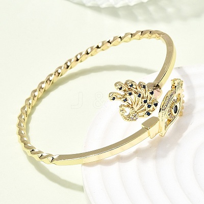 Eye Theme Brass Micro Pave Cubic Zirconia Cuff Bangles for Women BJEW-F526-01A-G-1