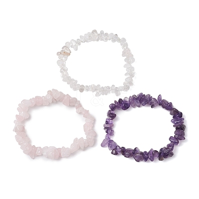 3Pcs 3 Styles Natural Mixed Gemstone Chips Stretch Bracelets Set BJEW-JB11060-03-1