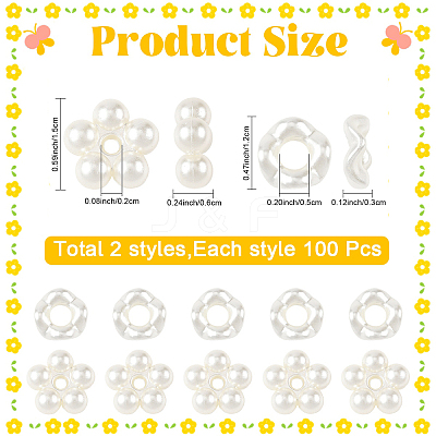 200Pcs 2 Styles ABS Imitation Pearl Beads OACR-YW0004-44-1
