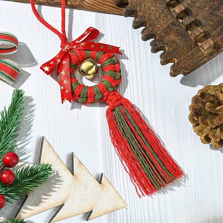 Handmade Macrame Cotton Christmas Wreath Pendant Decoration HJEW-JM02654-02-1