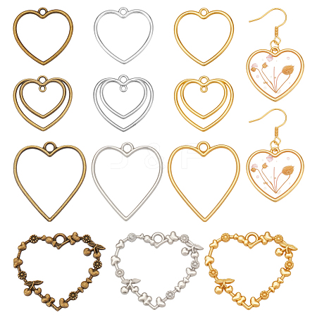 48Pcs 12 Styles Zinc Alloy Open Back Bezel Pendants FIND-PH0025-13-1