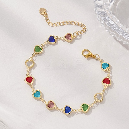 Brass Glass Link Chain Bracelets for Women BJEW-JB13563-1
