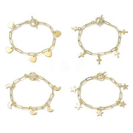 Golden 304 Stainless Steel Charm Bracelets with Brass Paperclip Chains BJEW-JB10031-1