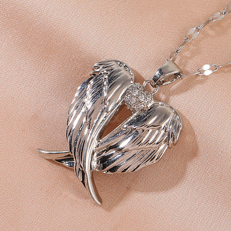 Heart Wing Brass Clear Cubic Zirconia Pendant Necklaces for Women FS-WGF93AE-01-1