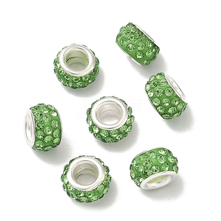 80Pcs Polymer Clay Rhinestone European Large Hole Beads with Silver Color Plated Brass Cores FPDL-LT0001-02B-1