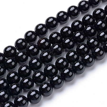 Natural Black Onyx Round Bead Strands X-G-T055-4mm-10-1