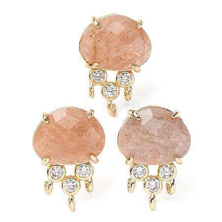 Brass Micro Pave Cubic Zirconia Stud Earring Findings with Natural Sunstone KK-Z096-05G-04-1