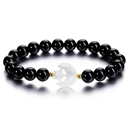 Natural Black Agate Stretch Bracelet PW-WG14959-04-1