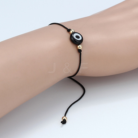 Flat Round with Evil Eye  Braided Bead Bracelets WG2D48B-03-1
