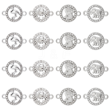 SUNNYCLUE 32Pcs 4 Styles Alloy Crystal Rhinestone Connector Charms FIND-SC0007-40-1