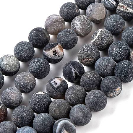 Natural Black Druzy Agate Beads Strands G-NH0024-A01-01-1