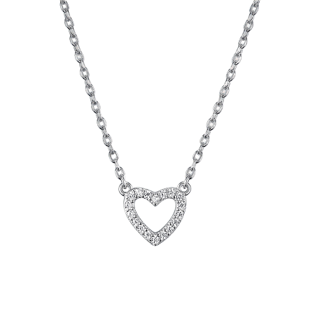 Anti-Tarnish Rhodium Plated 925 Sterling Silver Micro Pave Clear Cubic Zirconia Heart Necklaces KV2333-1