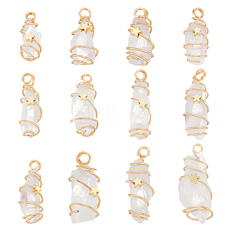 12Pcs Natural Quartz Crystal Copper Wire Wrapped Pendants PALLOY-FG0001-02A-1