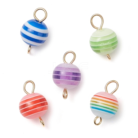 5Pcs 5 Colors Striped Resin Round Connector Charms PALLOY-JF03104-1