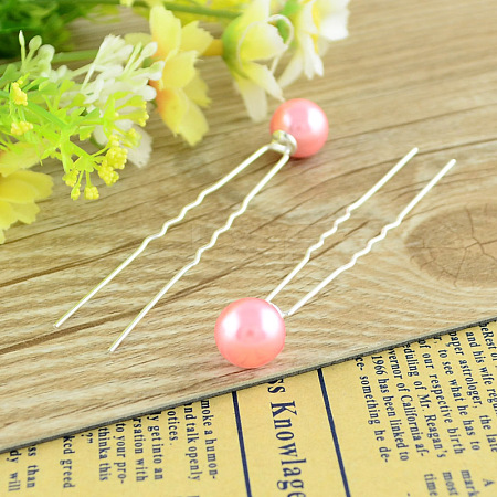 Lady's Hair Accessories Silver Color Plated Iron Ball Hair Forks PHAR-S178-03-1