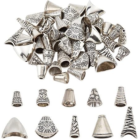  50Pcs 10 Style Tibetan Style Alloy Bead Cone & Caps FIND-NB0003-16-1