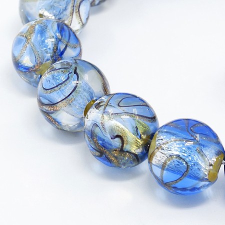Handmade Silver Foil Glass Lampwork Round Beads Strands X-FOIL-L008-01A-1