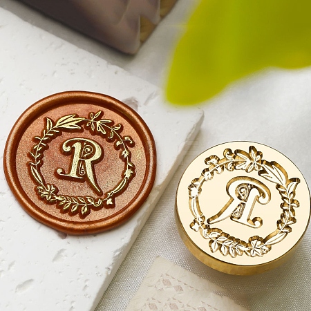 Golden Tone Wax Seal Brass Stamp Head DIY-B079-01G-R-1