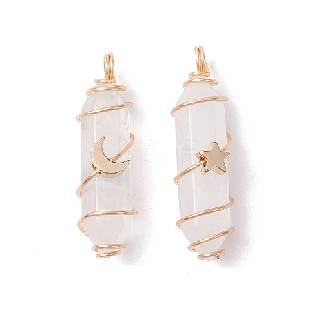 Natural Quartz Crystal Copper Wire Wrapped Pointed Pendants PALLOY-JF02535-01-1