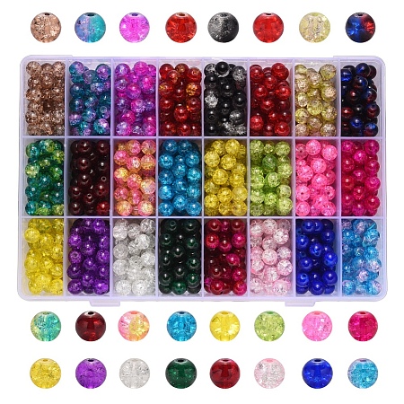 Spray Painted Crackle Glass Beads CCG-YW0001-02-8mm-1