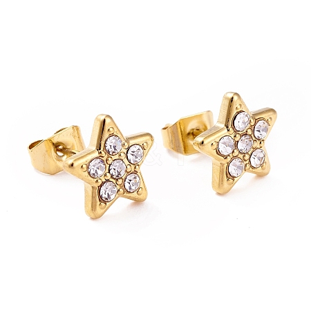 Crystal Rhinestone Star Stud Earrings EJEW-I278-02G-1