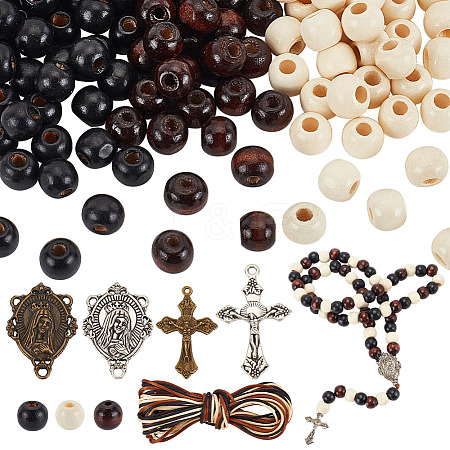   Wood Rosary Beaded Style Necklaces Bracelet Making Kit DIY-PH0021-64-1