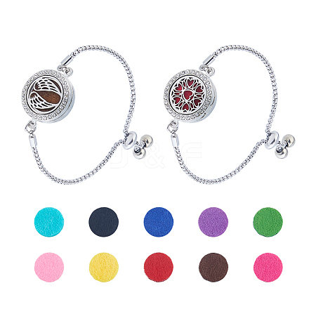 2Pcs 2 Styles 316 Surgical Stainless Steel Rhinestone Diffuser Locket Slider Bracelets BJEW-FI0001-84B-1