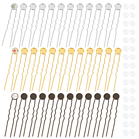 36Pcs 3 Colors Iron Hair Fork Findings IFIN-UN0001-25-1