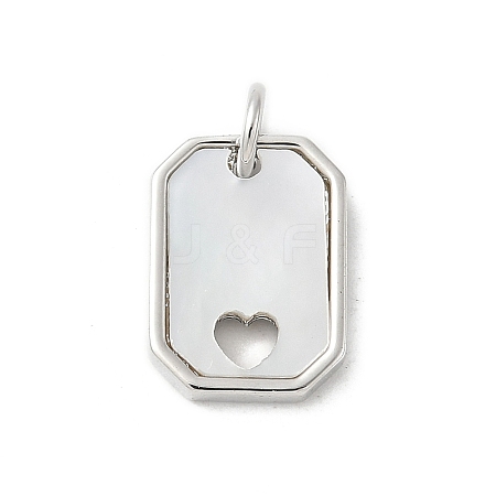 Brass Pave Natural White Shell Hollow Heart Rectangle Charms with Jump Rings KK-S522-16P-1