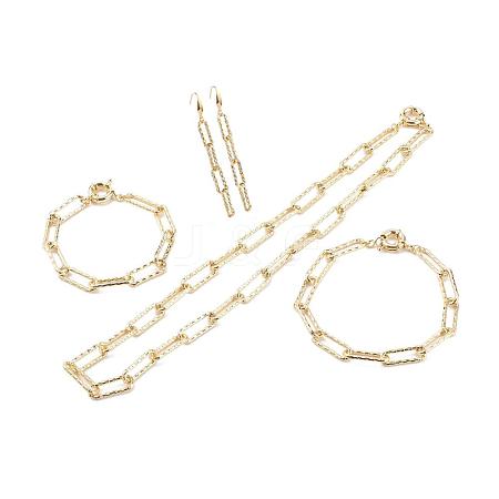 Brass Paperclip Chain Necklace & Bracelet & Anklet & Dangle Earring Jewelry Sets SJEW-JS01184-1