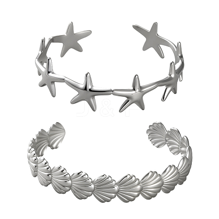 2Pcs 2 Styles Stainless Steel Open Cuff Bangles for Women BJEW-GO0002-21-1