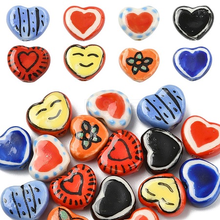 16Pcs 8 Colors Handmade Porcelain Beads PORC-YW0001-49-1