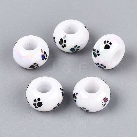 UV Plating Printed Opaque Acrylic European Beads MACR-N018-05A-1