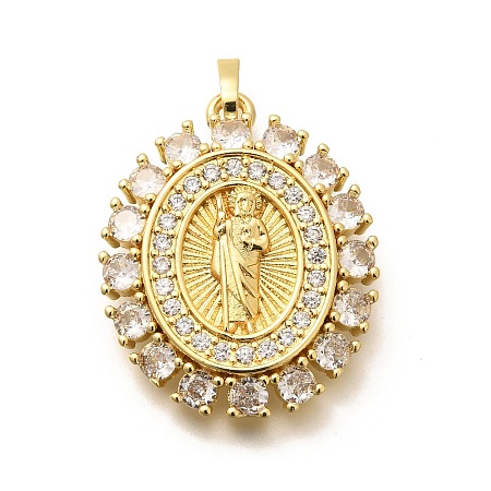 Religion Themed Rack Plating Brass Micro Pave Cubic Zirconia Pendants KK-L226-007G-03-1