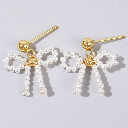 Bohemian Luxe Style Imitation Pearl Bowknot Stud Earrings LK2011-2-1