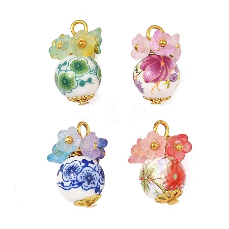 Printed Handmade Porcelain Beads Pendants PALLOY-JF05907-1