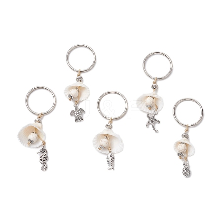 5Pcs 5 Styles Spiral Shell Keychain KEYC-JKC00870-01-1