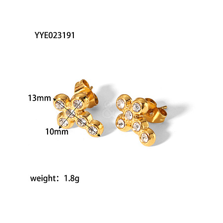 Vintage Cross Stainless Steel Rhinestones Stud Earrings Set for Women UH6931-2-1