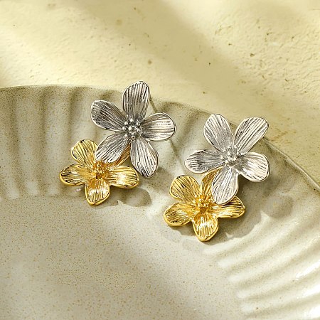 304 Stainless Steel Flower Stud Earrings for Women EJEW-U023-09GP-1