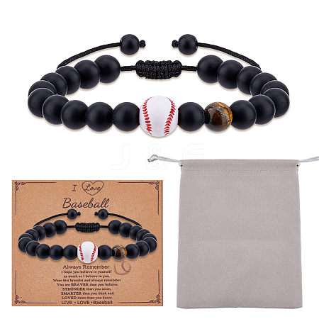 2Pcs Acrylic & Glass & Natural Tiger Eye Beads Braided Bead Bracelets BJEW-DC0001-12B-1